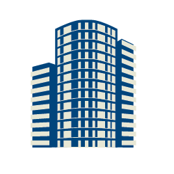 navy and beige icon of a commercial sky scraper